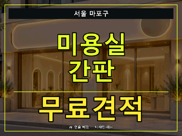 서울 마포구 미용실 간판 무료견적 안내 썸네일 · AI 연출 배경