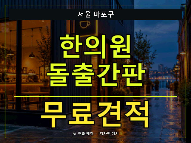 서울 마포구 한의원 돌출간판 무료견적 안내 썸네일 · AI 연출 배경