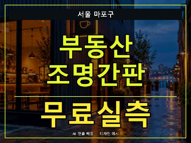 서울 마포구 부동산 조명간판 무료실측 안내 썸네일 · AI 연출 배경