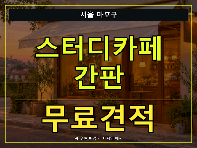 서울 마포구 스터디카페 간판 무료견적 안내 썸네일 · AI 연출 배경