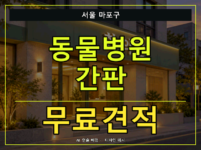 서울 마포구 동물병원 간판 무료견적 안내 썸네일 · AI 연출 배경