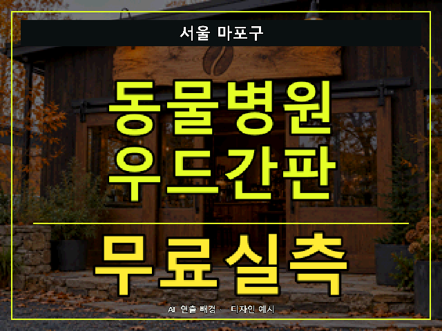 서울 마포구 동물병원 우드간판 무료실측 안내 썸네일 · AI 연출 배경