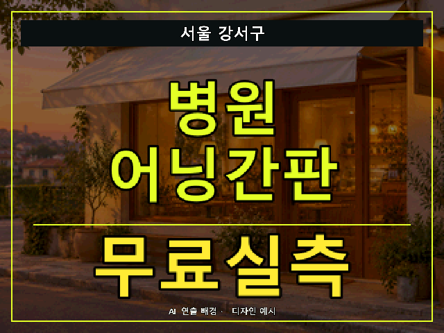 서울 강서구 병원 어닝간판 무료실측 안내 썸네일 · AI 연출 배경