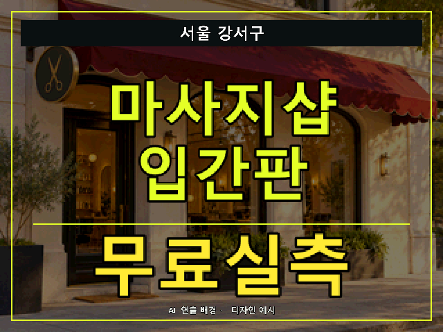 서울 강서구 마사지샵 입간판 무료실측 안내 썸네일 · AI 연출 배경