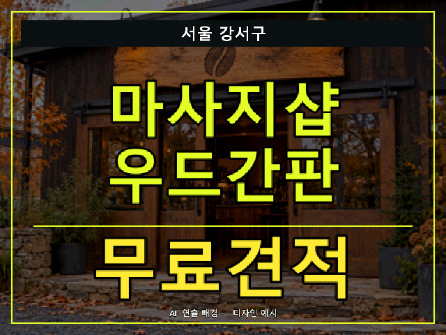 서울 강서구 마사지샵 우드간판 무료견적 안내 썸네일 · AI 연출 배경