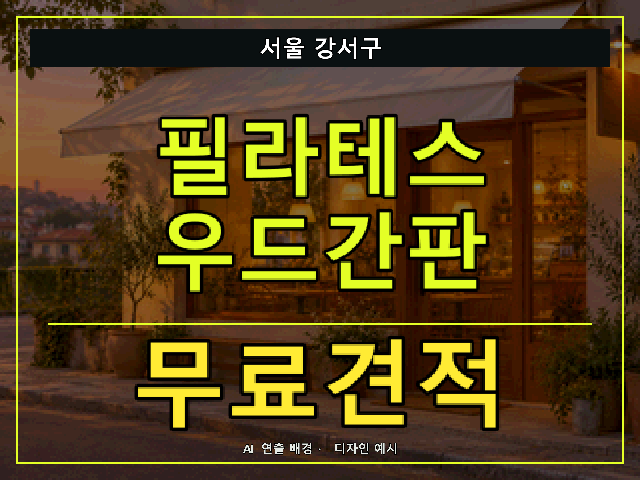 서울 강서구 필라테스 우드간판 무료견적 안내 썸네일 · AI 연출 배경