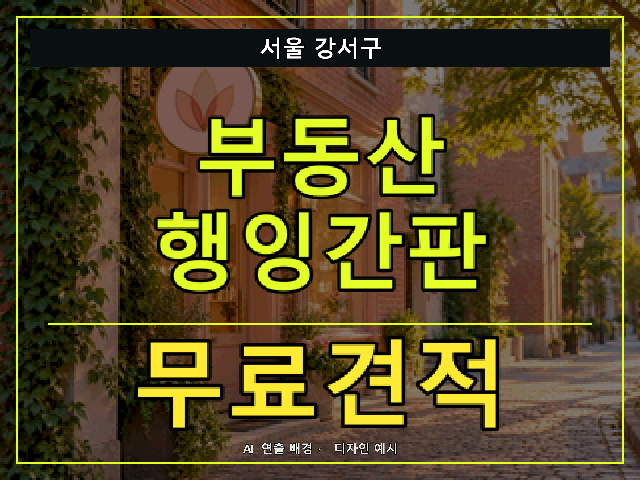 서울 강서구 부동산 행잉간판 무료견적 안내 썸네일 · AI 연출 배경