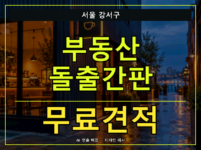 서울 강서구 부동산 돌출간판 무료견적 안내 썸네일 · AI 연출 배경