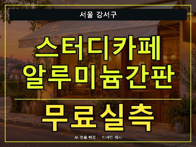 서울 강서구 스터디카페 알루미늄간판 무료실측 안내 썸네일 · AI 연출 배경