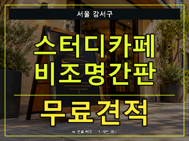 서울 강서구 스터디카페 비조명간판 무료견적 안내 썸네일 · AI 연출 배경