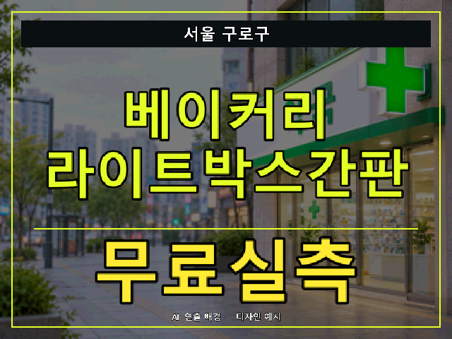 서울 구로구 베이커리 라이트박스간판 무료실측 안내 썸네일 · AI 연출 배경