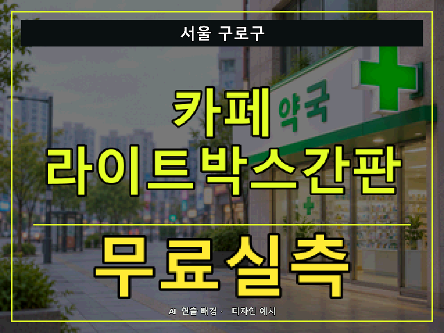 서울 구로구 카페 라이트박스간판 무료실측 안내 썸네일 · AI 연출 배경