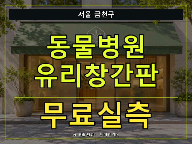 서울 금천구 동물병원 유리창간판 무료실측 안내 썸네일 · AI 연출 배경
