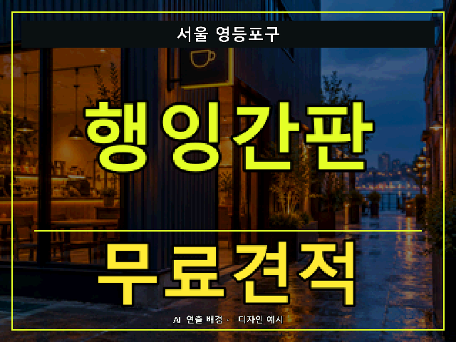 서울 영등포구 행잉간판 무료견적 안내 썸네일 · AI 연출 배경