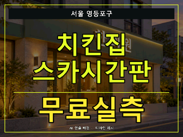 서울 영등포구 치킨집 스카시간판 무료실측 안내 썸네일 · AI 연출 배경