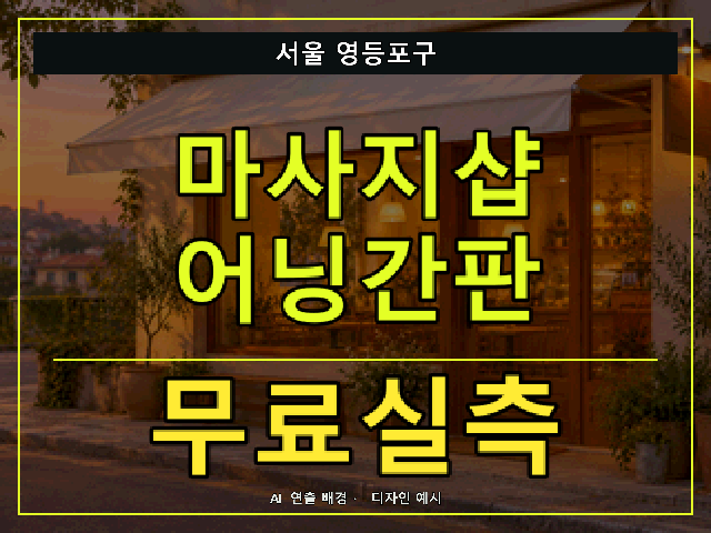 서울 영등포구 마사지샵 어닝간판 무료실측 안내 썸네일 · AI 연출 배경