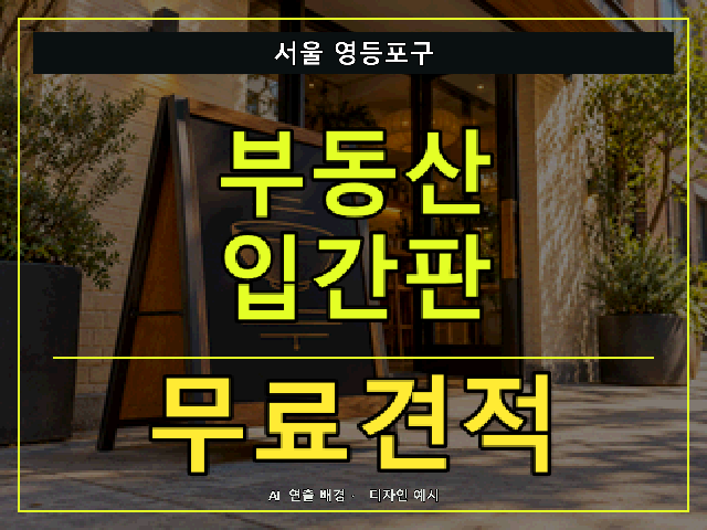 서울 영등포구 부동산 입간판 무료견적 안내 썸네일 · AI 연출 배경