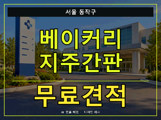 서울 동작구 베이커리 지주간판 무료견적 안내 썸네일 · AI 연출 배경