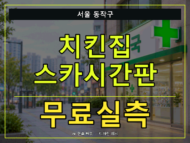 서울 동작구 치킨집 스카시간판 무료실측 안내 썸네일 · AI 연출 배경