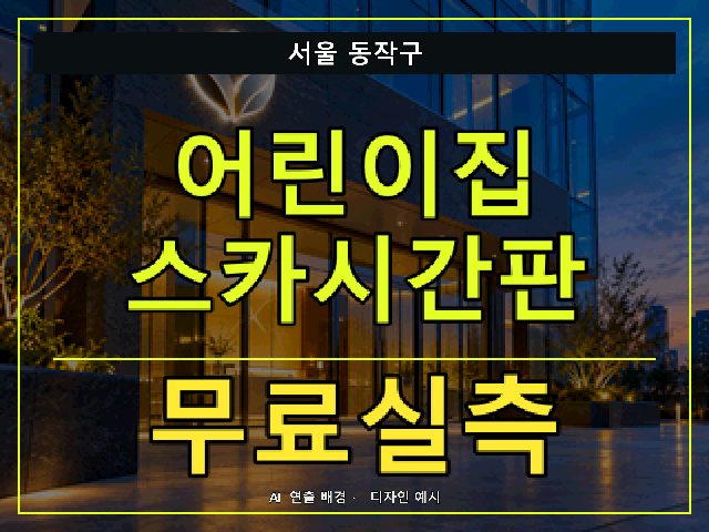 서울 동작구 어린이집 스카시간판 무료실측 안내 썸네일 · AI 연출 배경
