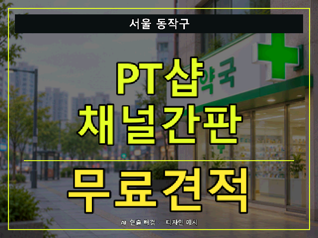 서울 동작구 PT샵 채널간판 무료견적 안내 썸네일 · AI 연출 배경