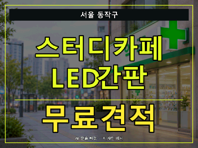서울 동작구 스터디카페 LED간판 무료견적 안내 썸네일 · AI 연출 배경