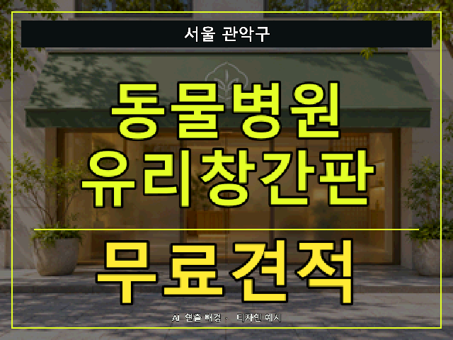 서울 관악구 동물병원 유리창간판 무료견적 안내 썸네일 · AI 연출 배경