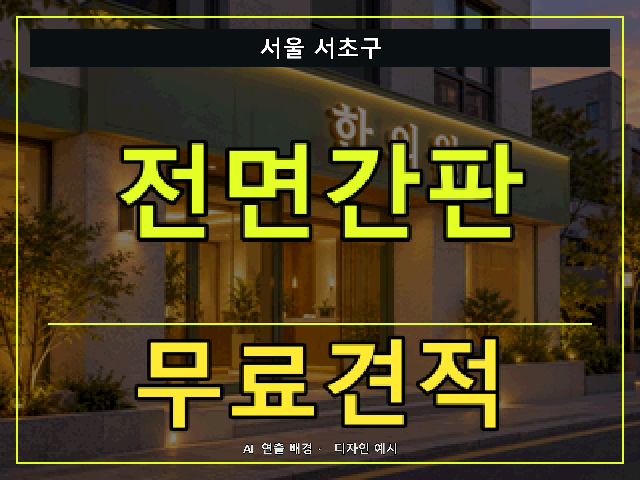 서울 서초구 전면간판 무료견적 안내 썸네일 · AI 연출 배경