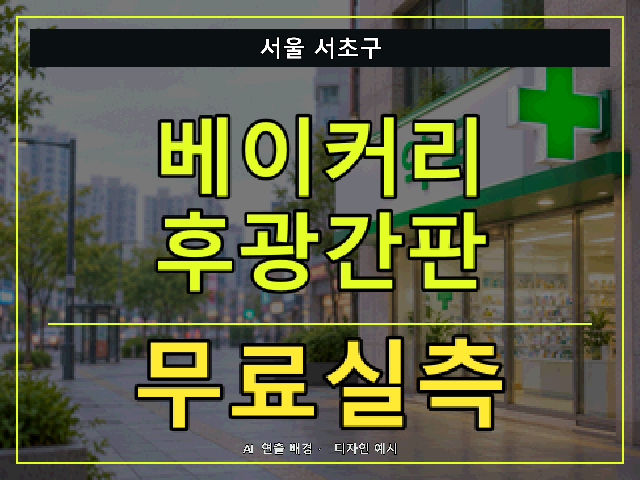 서울 서초구 베이커리 후광간판 무료실측 안내 썸네일 · AI 연출 배경