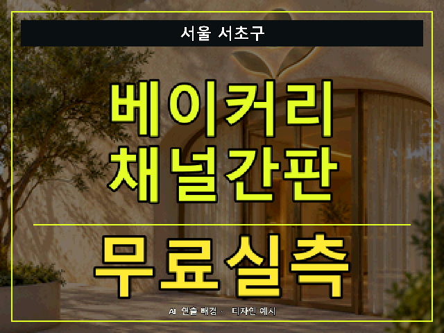 서울 서초구 베이커리 채널간판 무료실측 안내 썸네일 · AI 연출 배경