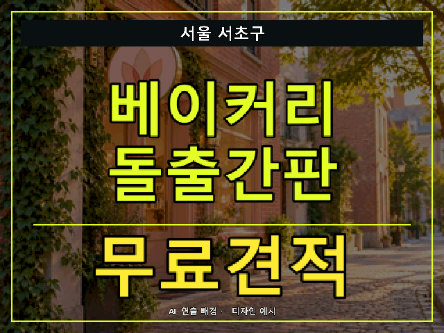 서울 서초구 베이커리 돌출간판 무료견적 안내 썸네일 · AI 연출 배경