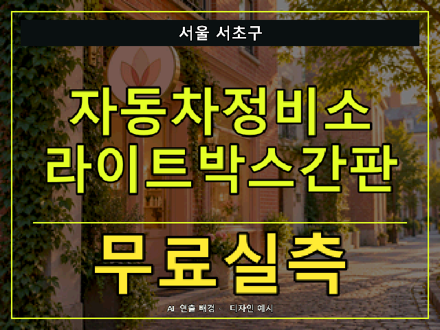 서울 서초구 자동차정비소 라이트박스간판 무료실측 안내 썸네일 · AI 연출 배경