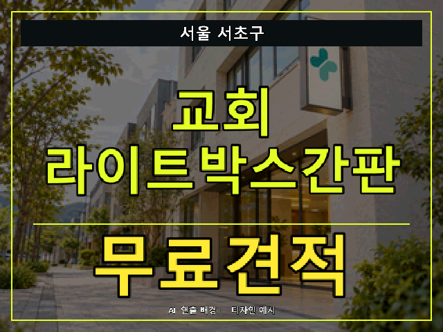 서울 서초구 교회 라이트박스간판 무료견적 안내 썸네일 · AI 연출 배경