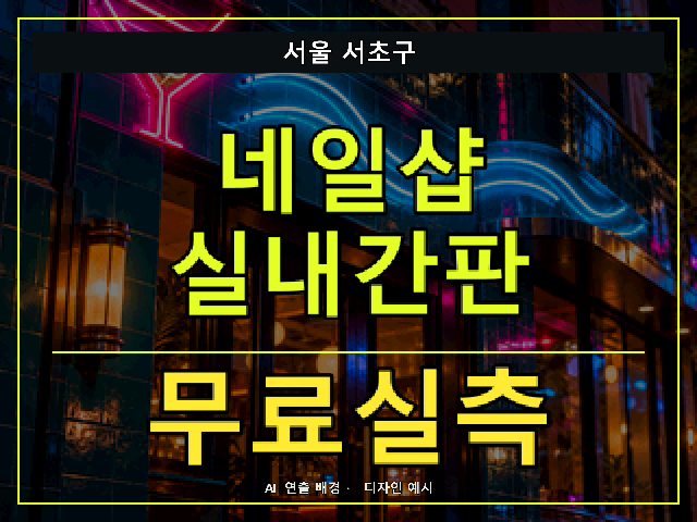 서울 서초구 네일샵 실내간판 무료실측 안내 썸네일 · AI 연출 배경