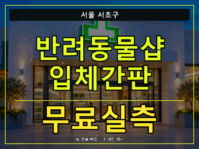 서울 서초구 반려동물샵 입체간판 무료실측 안내 썸네일 · AI 연출 배경
