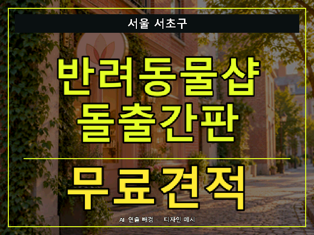 서울 서초구 반려동물샵 돌출간판 무료견적 안내 썸네일 · AI 연출 배경