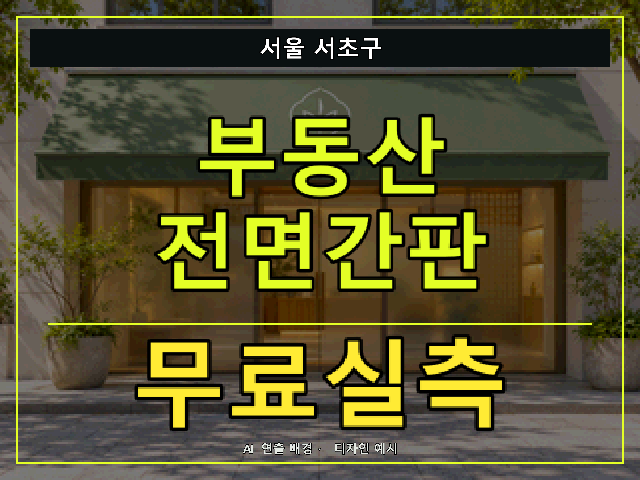 서울 서초구 부동산 전면간판 무료실측 안내 썸네일 · AI 연출 배경