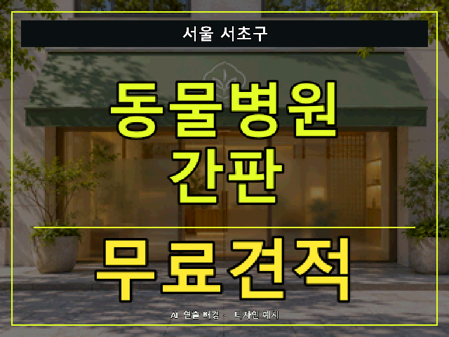 서울 서초구 동물병원 간판 무료견적 안내 썸네일 · AI 연출 배경