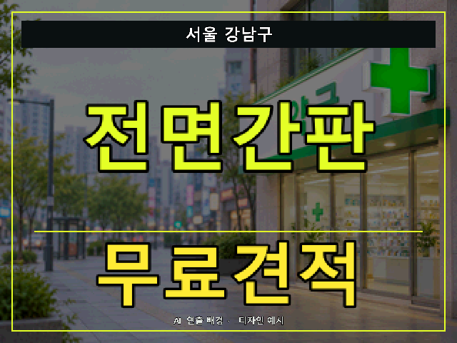 서울 강남구 전면간판 무료견적 안내 썸네일 · AI 연출 배경