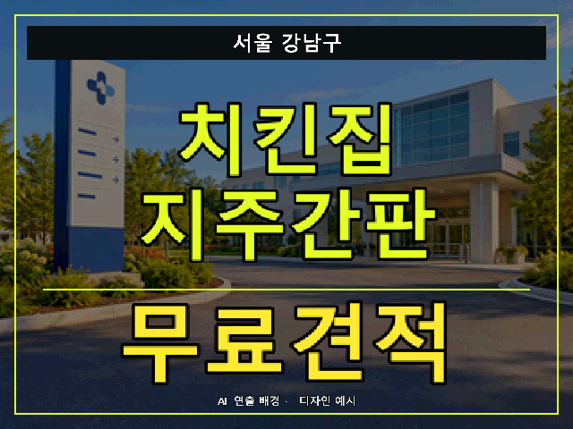 서울 강남구 치킨집 지주간판 무료견적 안내 썸네일 · AI 연출 배경