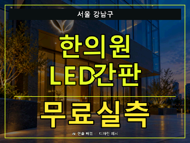 서울 강남구 한의원 LED간판 무료실측 안내 썸네일 · AI 연출 배경