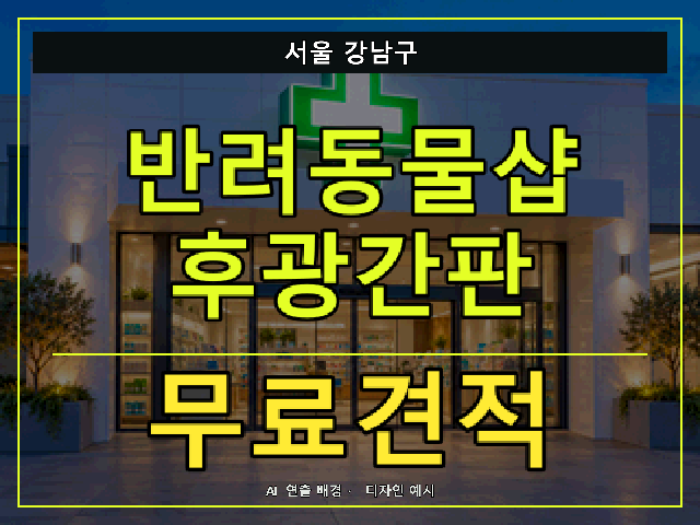 서울 강남구 반려동물샵 후광간판 무료견적 안내 썸네일 · AI 연출 배경