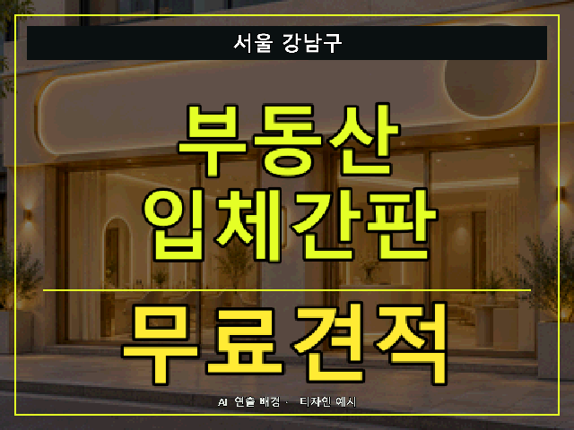 서울 강남구 부동산 입체간판 무료견적 안내 썸네일 · AI 연출 배경