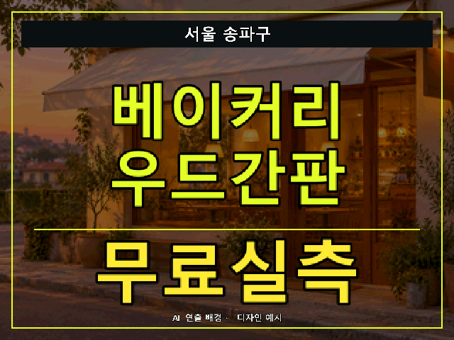 서울 송파구 베이커리 우드간판 무료실측 안내 썸네일 · AI 연출 배경