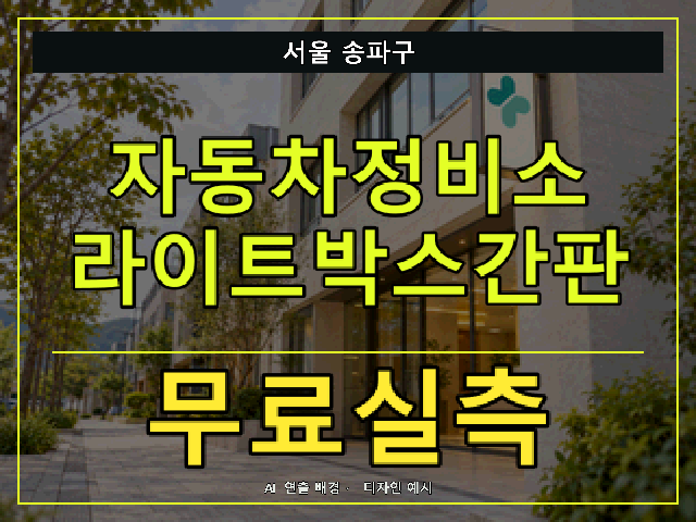 서울 송파구 자동차정비소 라이트박스간판 무료실측 안내 썸네일 · AI 연출 배경