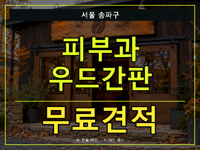 서울 송파구 피부과 우드간판 무료견적 안내 썸네일 · AI 연출 배경