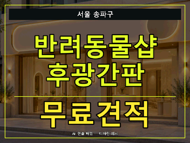 서울 송파구 반려동물샵 후광간판 무료견적 안내 썸네일 · AI 연출 배경