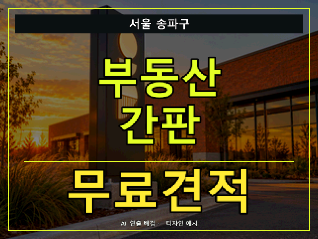 서울 송파구 부동산 간판 무료견적 안내 썸네일 · AI 연출 배경