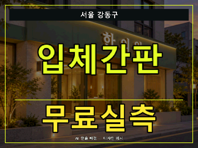 서울 강동구 입체간판 무료실측 안내 썸네일 · AI 연출 배경