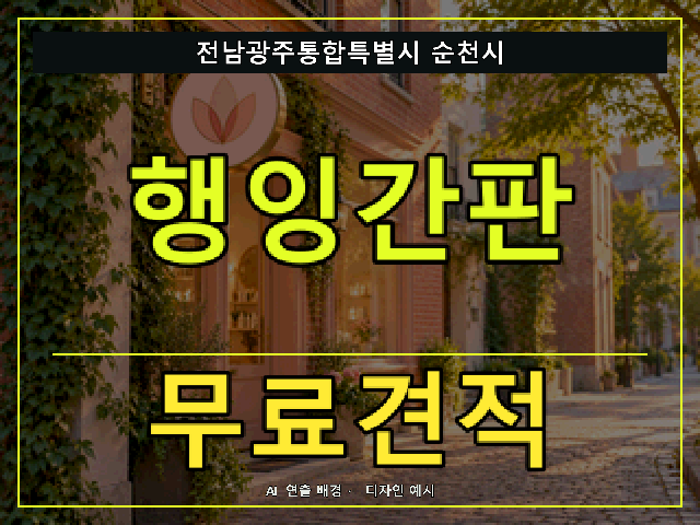 전남광주통합특별시 순천시 행잉간판 무료견적 안내 썸네일 · AI 연출 배경
